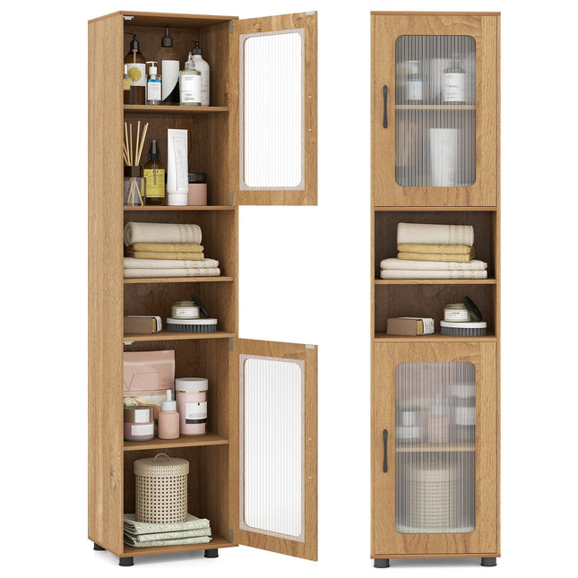Dreamade 67" Tall Bathroom Storage Cabinet | Narrow Freestanding Cabinet with 2 Fluted Doors