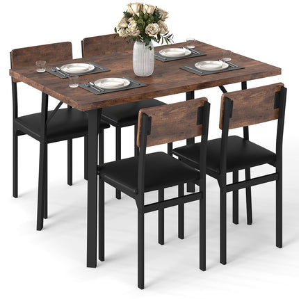 Dreamade 5-Piece Dining Table Set for 4 People Industrial Kitchen Table and 4 PU Leather Chairs
