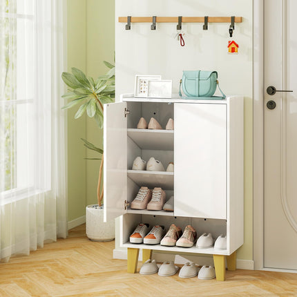 Dreamade 5-Tier Shoe Cabinet with Doors, Faux Marble Shoe Rack Organizer with Anti-Tipping Kit & Flat Tilting Storage Shelves