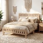 Dreamade Mid-Century Wood Bed Frame with Upholstered Headboard (Full/Twin/Queen)