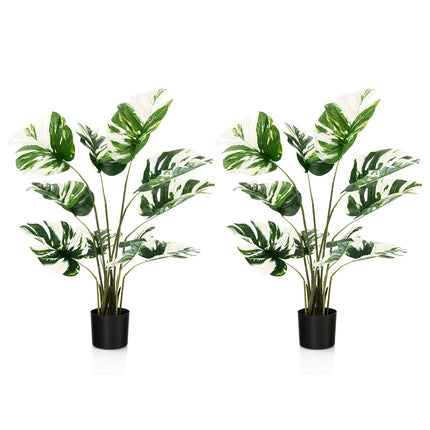 Dreamade 4ft Artificial Monstera Deliciosa Plant, 2 Pack Tall Fake Tropical Palm Tree in Pot with 10 Decorative Split Leaves
