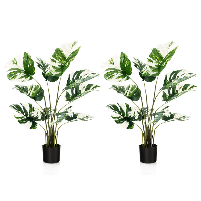 Dreamade 4ft Artificial Monstera Deliciosa Plant, 2 Pack Tall Fake Tropical Palm Tree in Pot with 10 Decorative Split Leaves