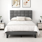 Dreamade Full Size Platform Bed, Linen Fabric Upholstered Bed Frame with Adjustable Headboard & Wooden Slat Support