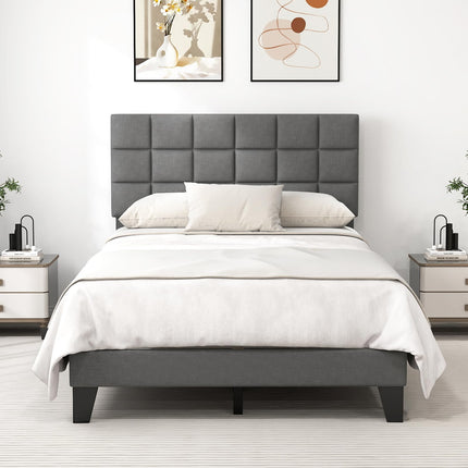 Dreamade Full Size Platform Bed, Linen Fabric Upholstered Bed Frame with Adjustable Headboard & Wooden Slat Support