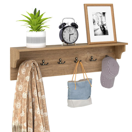 Dreamade Wall-Mounted Storage Shelf | 31.5" Wooden Hanging Coat Rack with 6 Hooks