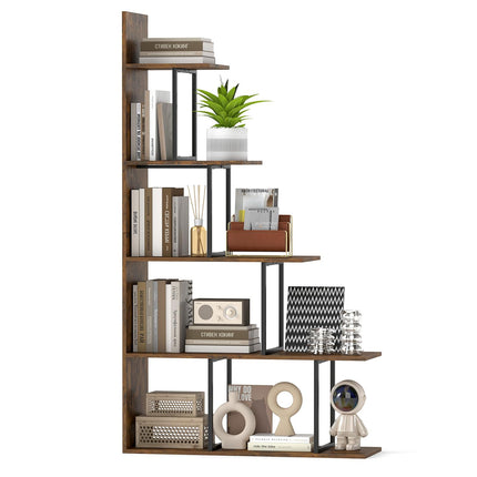 Dreamade 5-Tier Stepped Bookshelf | 62" Tall Ladder Corner Bookcase W/Stable Metal Support