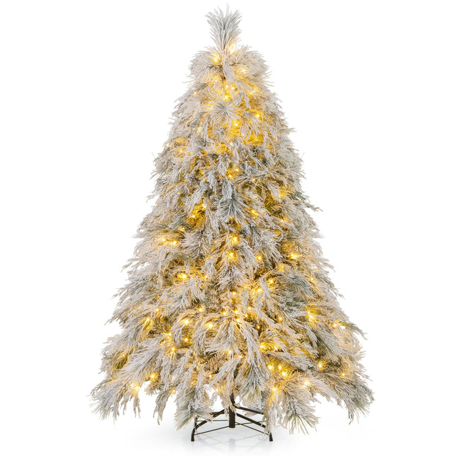 Dreamade 6ft Pre-Lit Snow Flocked Christmas Tree, Artificial Hinged Full Xmas Tree with 519 PVC & Pine Needles