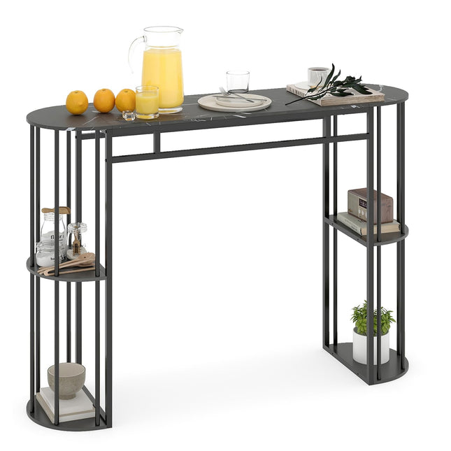 Dreamade 60 Inches Bar Table for 2-4 with Faux Marble Tabletop and Storage Shelves
