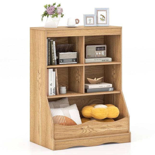 Dreamade Storage Cabinet, Small Bookshelf, Short Bookcase with 4 Open Storage Cube & Bottom Compartment