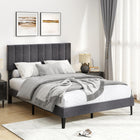 Dreamade Queen/Full/Twin Size Upholstered Bed Frame Platform Bed with Height Adjustable Vertical Channel Headboard