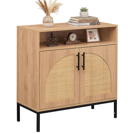 Dreamade 32" Sideboard Buffet Cabinet with 2 Natural Rattan Decorated Doors (1/2)