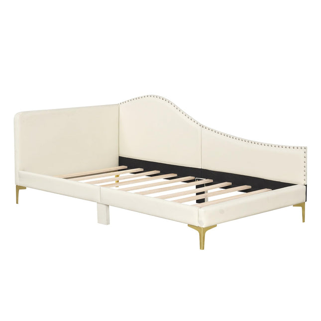 Dreamade Upholstered Daybed, Rivet-Tufted Platform Bed with Headboard