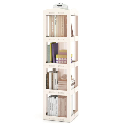 Dreamade 4-Tier Spinning Bookcase w/Swivel Base | Translucent Storage Organizer for Living Room