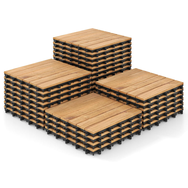Dreamade 30 PCS Acacia Wood Interlocking Patio Deck Tiles