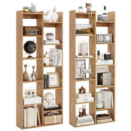 Dreamade Modern Bookshelf with 12 Staggered Shelves for Living Room Office