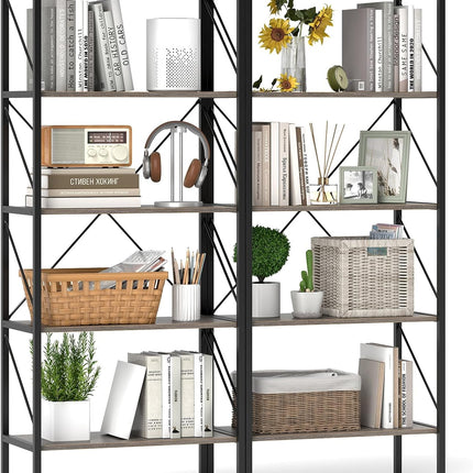 Dreamade 5-Tier Bookshelf, Industrial Tall Bookcase with Open Storage Shelves & Heavy Duty Metal Frame