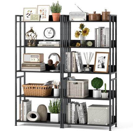 Dreamade 5-Tier Bookshelf, 62" Tall Bookcase w/Tiltable Shelves, Metal Frame, Convertible Display Storage Rack