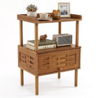 Dreamade Boho Bamboo Rattan Nightstand w/Flip-Up Door & Rasied Edge