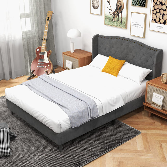 Dreamade Queen/Full Size Velvet Upholstered Bed Frame