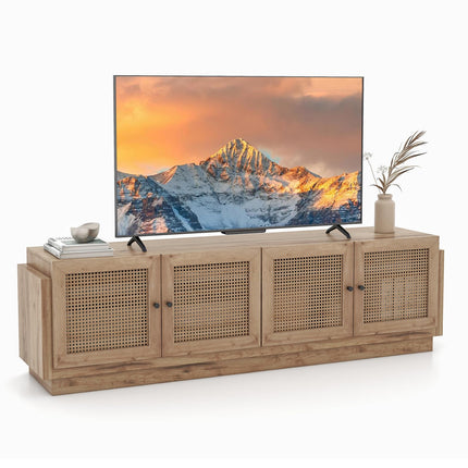 Dreamade 4-Door PE Ratta TV Stand for TVs up to 75" with 2 Cabinets