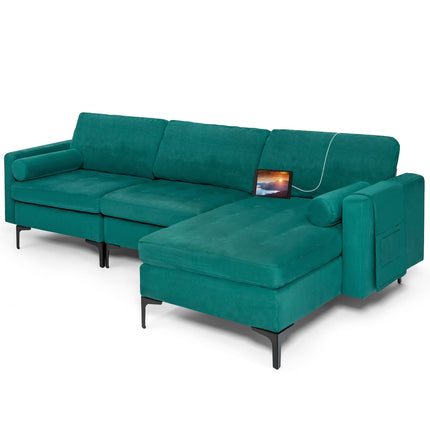 Dreamade 97" Large Couch, 3 Seat Sectional Sofa Set, L-Shaped Modular Sleeper with Chaise Lounge & USB Port & Socket