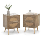 Dreamade Rattan Nightstand Set of 2, Boho Bedside Tables with 2 Rattan Drawers