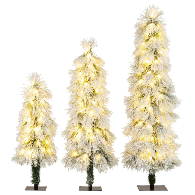 Dreamade 3' 4' 5' Pre-Lit Snow Flocked Christmas Tree Set of 3 | Holiday Seasonal Decor