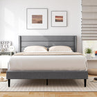Dreamade Queen/Twin Size Bed Frame, Modern Linen Upholstered Platform Bed with Wingback Headboard