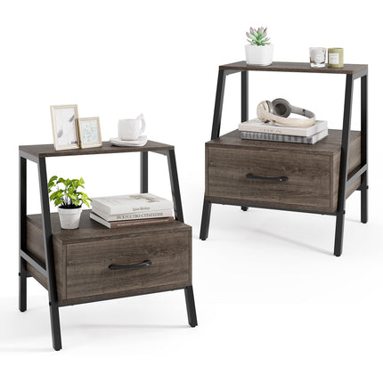 Dreamade Farmhouse Nightstand with Drawer Set of 1/2