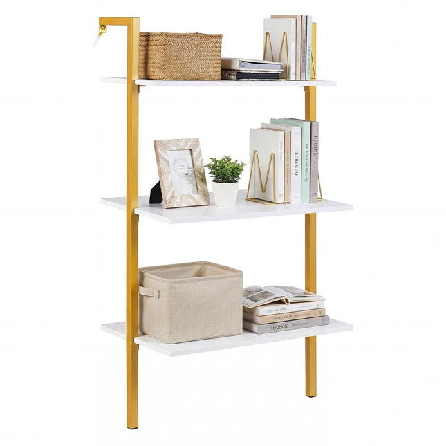 Dreamade Ladder Shelf | 3-Tier Wood Wall Mounted Bookshelf with Metal Frame (1/2)