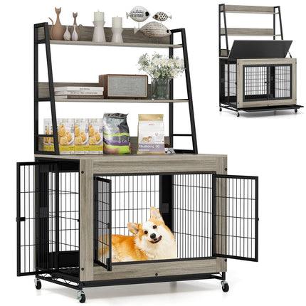 Dreamade 38" Dog Crate Furniture with Storage Shelves