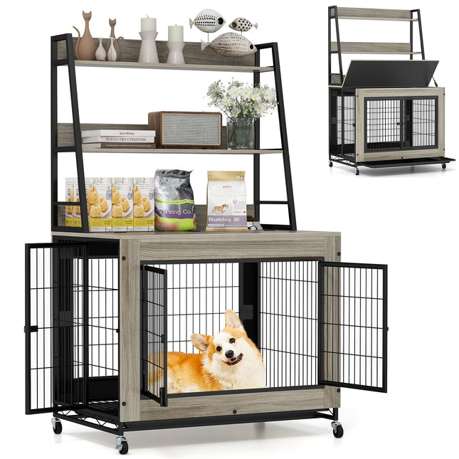 Dreamade 38" Dog Crate Furniture with Storage Shelves