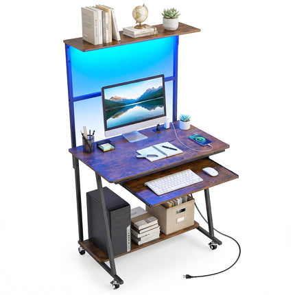 Dreamade 31.5" Small Computer Desk with Charging Station & LED Lights