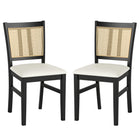 Dreamade Rattan Dining Chairs Set of 2/4 Farmhouse Fabric Upholstered Kitchen Chairs with Rubber Wood Legs