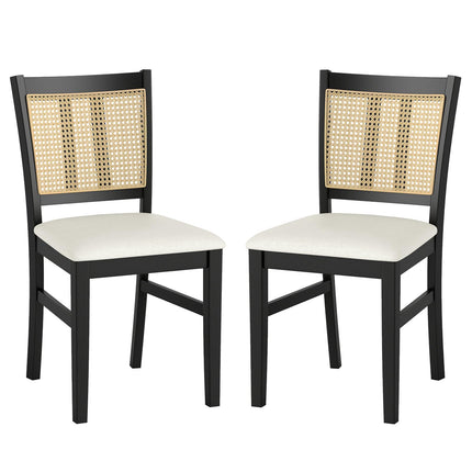 Dreamade Rattan Dining Chairs Set of 2/4 Farmhouse Fabric Upholstered Kitchen Chairs with Rubber Wood Legs