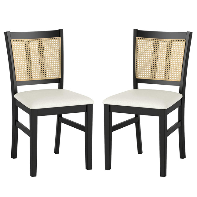 Dreamade Rattan Dining Chairs Set of 2/4 Farmhouse Fabric Upholstered Kitchen Chairs with Rubber Wood Legs