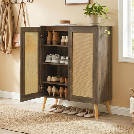 Dreamade Shoe Cabinet with Doors 4-Tier Rattan Shoe Rack Organizer Cabinet(Rattan Door)
