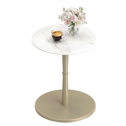 Dreamade Round Marble Side Table w/Stone Finish & Wooden Pedestal (1/2)