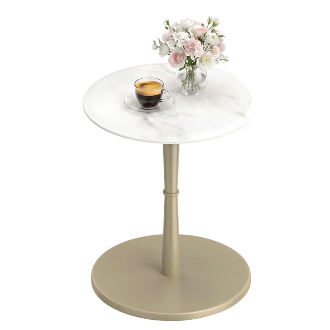 Dreamade Round Marble Side Table w/Stone Finish & Wooden Pedestal (1/2)