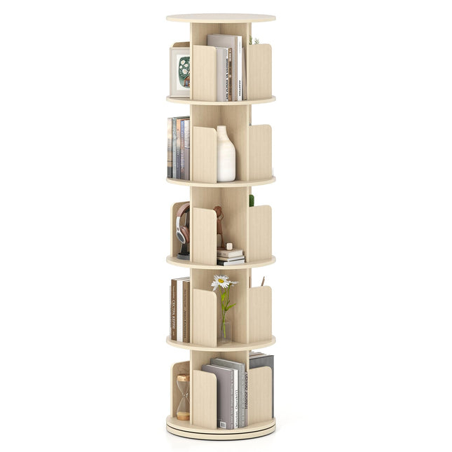 Dreamade 5-Tier Rotating Bookshelf 360° Display Rack w/Dividers & Anti-Falling Baffles