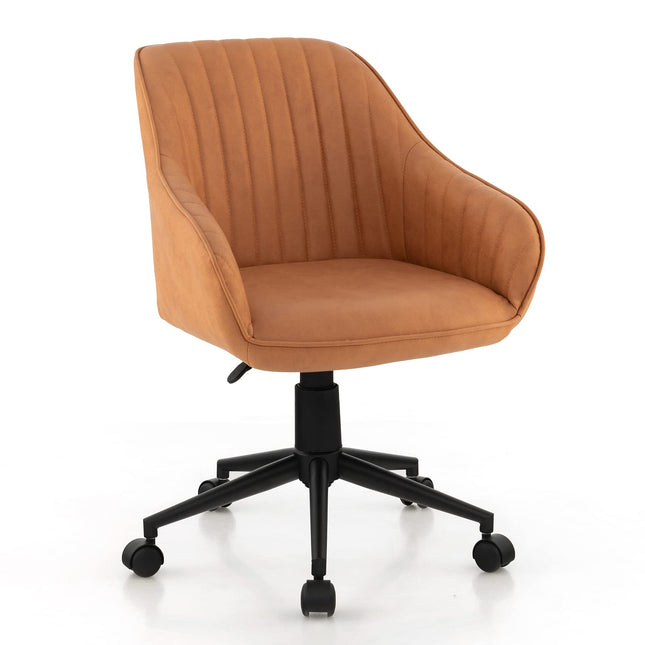 Dreamade Leather Office Chair Brown, Mid Century Desk Chair with Wheels and Ergonomic Armrests