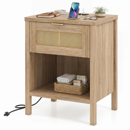 Dreamade Rattan Night Stand with Drawer and Open Shelf (1/2)