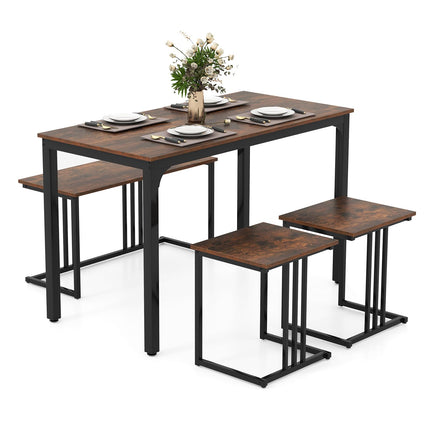 Dreamade Dining Table Set for 4 Industrial Kitchen Table 2 Chairs Stool & Bench