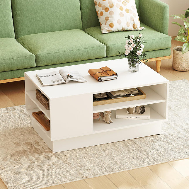 Dreamade Coffee Table with Storage, Rectangle Accent Sofa Table with Shelf & Elevated Base