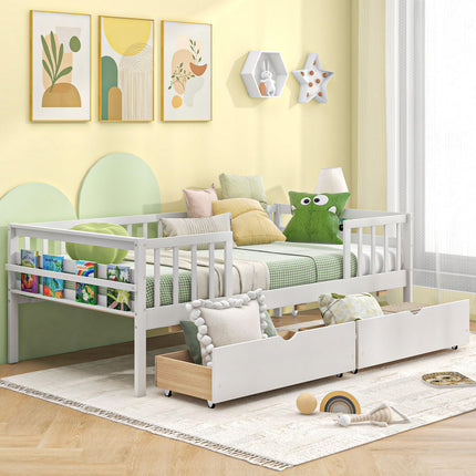 Dreamade Twin Daybed with Drawers, Wooden Twin Bed Frame with Side Storage & Slats Support