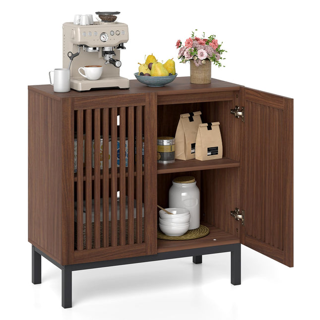 Dreamade Sideboard Buffet Cabinet | 32" Farmhouse Coffee Bar with Slatted Doors