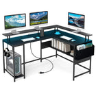 Dreamade L Shaped Desk with LED Light & Power Outlets Ergonomic Home Office Desk