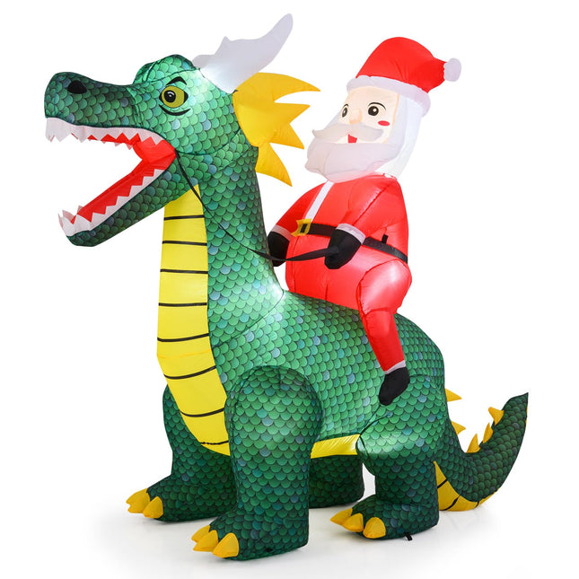 Dreamade 6.7 FT Inflatable Christmas Santa Claus Riding Dinosaur Decoration with Lights Stakes