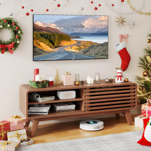 Dreamade TV Stand for TVs up to 55" with Sliding Door and Adjustable Shelves for Living Room