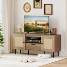 Dreamade Boho TV Stand for 50-60 Inch TV with Storage Cabinets Drawer & PE Rattan Doors